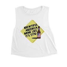 Brewtiful Abeerica Womens White Graphic Crop Tee 4th Of July Gift