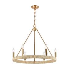 Elk Lighting Abaca Satin Brass Six Light Chandelier 32415 6 Bellacor