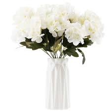 Hydrangea artificial arrangement in blue vase nearly natural white floral decor. Ultraoutlet 3 Packs White Silk Hydrangea Flowers With Flower Vase 18 Heads Artificial Hydrangea Flowers Bouquets Arrangement Centerpiece For Weddings Birthday Parties Home And Office Decorations Buy Online In Guatemala At Guatemala Desertcart Com