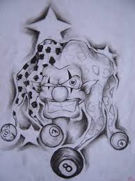 The meaning behind this design may be the secretive nature of the joker character, but it is also a popular design for big fans of the 1988 comic which, for many of today's working artists, was a moment of inspiration. Unique Black And Grey Jester Clown Tattoo Design Clown Tattoo Creepy Drawings Skull Art Drawing