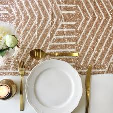 Red satin table runner 1 piece(s) #13829587 $ 6.87 was $ 7.69. Rose Gold Geometric Sequin Table Runner The Sweet Hostess Ltd