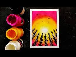 Easy Painting Ideas Step By Step For Beginners Easy Scenery Poster Colours Painting Youtube Poster Color Painting Easy Paintings Painting