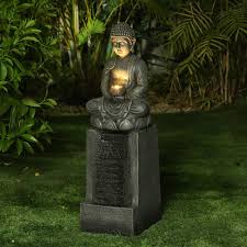 Enjoy free shipping & browse our great selection of outdoor lighting harmony fountains 22 driftwood log fountain w/led lights: Bungalow Rose Resin Meditating Buddha On Column Patio Fountain With Led Light Reviews Wayfair