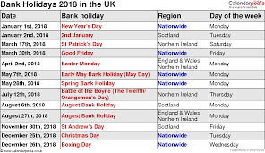 January 2018 Bank Holiday Holiday Calendar Calendar Uk Calendar Printables
