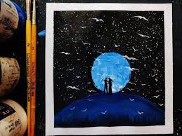 Black And White Easy Landscape Painting For Beginners Easy Night Sky Painting Ideas For Beginners Youtube Beginner Painting Painting Night Sky Painting