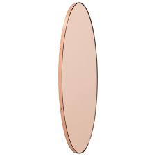 Rose, glossy label on a dark background,. Ovalis Oval Shaped Rose Gold Bespoke Mirror With A Copper Frame Small For Sale At 1stdibs