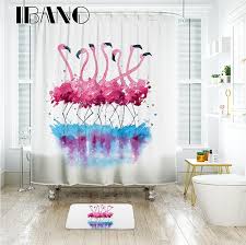 online shop ibano flamingo douchegordijn waterdicht polyester bad gordijn voor de badkamer met 12 stks plastic haken vloermat douchegordijn gordijnen vloermat