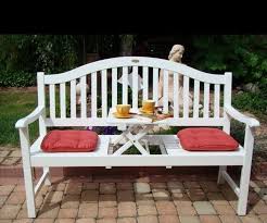 Gartenbank Massivem Eukalyptusholz Ausklappbarem Tisch Weiss Bank Holz Holzbank Ausklappbarer Tisch Holzbank Gartenbank