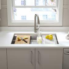 An undermount kitchen sink is installed under the counter, which creates a seamless look as there is not a rim from the sink that sits on the countertop. Kohler Prolific 33 L X 17 3 4 W X 11 Undermount Single Bowl Kitchen Sink With Accessories Reviews Wayfair Ca