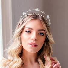 Celestial Wedding Crown, Silver Bridal Hair Accessory, Boho Halo Headpiece,  Star Hair Piece for Bride, Fairytale Wedding, Bohemian Headband