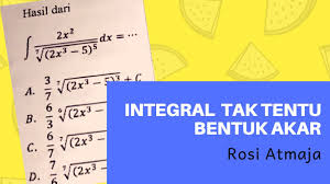 Perhatikan bentuk ∫ x√ x2 + 1 dx, kita dapat mengubahnya menjadi ∫ √ x2 + 1 x dx. Pembahasan Soal Integral Tak Tentu Bentuk Akar Soal 6 Youtube