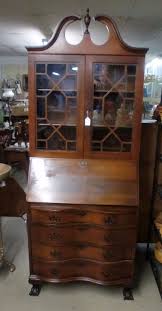 Manufactured wood + solid wood. Antique Original Mahogany Drop Front Secretary Bookcase Desk Serpentine Drawers Bookcase Desk Secretary Desks Antique Secretary Desks