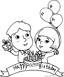 I love you bday girl. Boy And Girl Celebrate The Birthday Coloring Page Coloringall