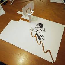 2d Drawings Become 3d With The Help Of Paper Illusion Drawings Easy Drawings 3d Drawings