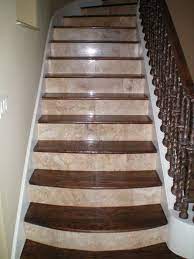 The cabinets and a single bottom drawer make. Stair Case Natural Stone Risers Shelton Tile Stairs Design Stair Remodel Tile Stairs
