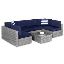 Check spelling or type a new query. Best Choice Products 7 Piece Modular Outdoor Sectional Wicker Patio Furniture Conversation Set W 6 Chairs 2 Pillows Seat Clips Coffee Table Cover Included Gray Navy Buy Online In Botswana At Botswana Desertcart Com Productid