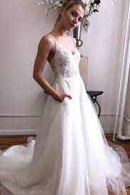 Spaghetti Straps Appliqued Long Bridal Dress With Pockets Wedding Dresses A Line Wedding Dress Wedding Dress With Pockets