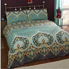 Tessuto stampato con una bellissima fantasia piazzata color rosso e nero. Fotoe20 It Shop Asha Set Copripiumino Matrimoniale E 2 Federe Design Indiano Color Smeraldo Set Biancheria Da Letto Colore Verde Foglia Di Te Letto King Size