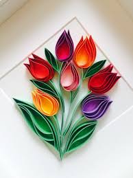 Tulips Quilling Wall Paper Art Mixed Media Art Home Decor Mothers Day Gift Uniqe Gift Paper Anniversary Gift 3d Wall Decor Quilled Flowers In 2020 Quilling Designs Paper Quilling Patterns Paper Quilling Designs