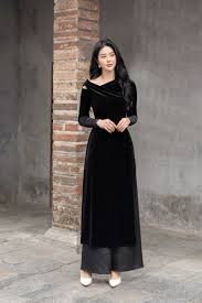 Áo dài - Black Off-shoulder Velvet Ao Dai