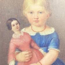 Leinwanddruck eines Mädchens mit ihrem Dolli