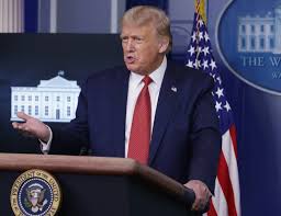 With us flags decorating the walls along with a union flag. Trump Moots Hosting G7 Summit After Us Election