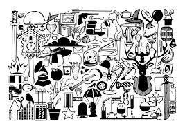 Black And White Objects Print Illustration Black And White Random Objects A3 19 00 Via Etsy Black And White Illustration Print