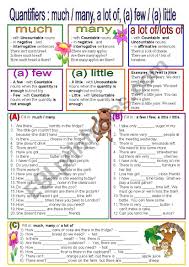 Much Many A Little A Few A Lot Of Brief Grammar Explanation With Examples And Three Exercises For Practice Have A Nice Week P Learning English For Kids English Lessons For Kids A Few A Little