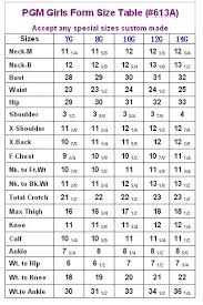 Pgm Girls Dress Form Measurement Chart Dress Form