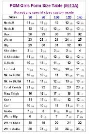 pgm girls dress form measurement chart dress form