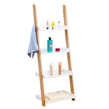 Etagère murale salle de vente de meubles de salle de bain pratiques et tendances, avec placard et étagères, pour. Etagere De Salle De Bain Buffalo Meuble De Rangement En Bambou En Forme D Echelle Avec 4 Tablettes Et 2 Crochets Blanc Et Naturel Cdiscount Maison