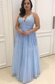 Elegant Straps Sky Blue Tulle Long Prom Dress With Lace Appliques Light Blue Prom Dress Plus Size Prom Dresses Prom Girl Dresses