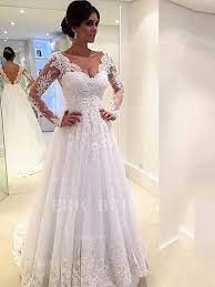 Bei angelex princess in singen finden sie traumhafte brautkleider in einer riesigen auswahl in den größen 34 bis 60. A Linie Princess Linie Tull Lange Armel V Ausschnitt Kapelle Schleppe Brautkleider 147791 Ericbridal