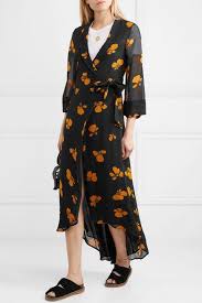 Black And Orange Dress Black Floral Print Chiffon Wrap Dress Ganni Wrap Dress Floral Print Chiffon Wrap Dress Sale