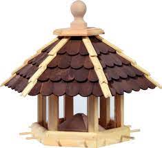 Gutes für außen und innen. Grosses Vogelhaus Mit Dekorativ Dunkel Lasierten Holzschindeln Silo Inkl Futterpyramide