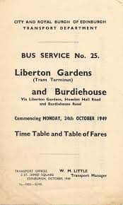 Edinburgh Corporation Transport Bus Service 25 Timetable Leaflet October 1949 Transport Department Bus Transportation