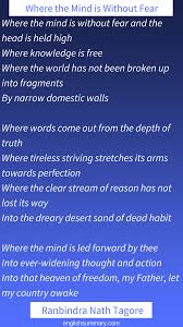 Where The Mind Is Without Fear Poem By Rabindranath Tagore Tagore Quotes Meaningful Poems Rabindranath Tagore Poem