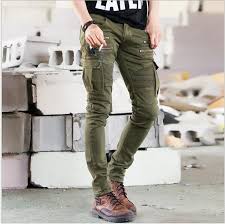 New Men Fashion Runway Black Army Green Cargo Waxed Biker Elastic Pencil Pants Washed Jean Skinny K Mens Pants Fashion Designer Clothes For Men Biker Jeans Men