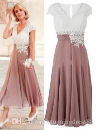 Elegant Tea Length Mother Of The Bride Groom Dresses White Lace Rose Pink Chiffon Applique Cheap Real Photo Evening Formal Gowns Plus Size Mother Of The Mother Bride Clothes Mother