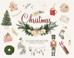 Classic Christmas Watercolor Icons Vintage Holiday Clipart Graphic Set V 2020 G Illyustracii Naklejki
