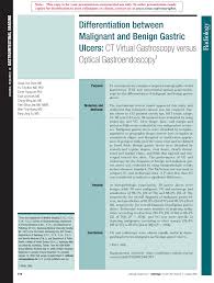 Pdf Differentiation Between Malignant And Benign Gastric Ulcers Ct Virtual Gastroscopy Versus Optical Gastroendoscopy1