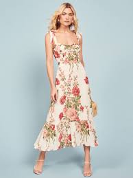 Hello Spring See Reformation S Romantic Florals Reformation Dress Midi Ruffle Dress Dresses