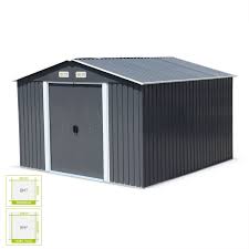 Abri de jardin 6.9 m² fermé par double porte vitrée abri ouvert accolé de 8.2 m² couverture shingles sur lames de toit Abri De Jardin En Metal Houtland 9 M Anthracite Cabane A Outils Grandes Portes Coulissantes