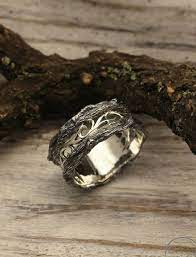 Mens Vintage Style Tree Band Unique Tree Silver Wedding Band Etsy Silver Wedding Bands Mens Wedding Bands Wide Silver Ring