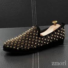 Black And Gold Loafers Mens Black Gold Metal Spikes Punk Rock Mens Loafers Flats Shoes Loafers Men Rock Style Men Slip On Dress Shoes
