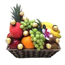 Fruit Basket Ferrero Chocolates Free Delivery Made Of Natural Seagrass And Filled With Seasonal Frui Fruit Basket Gift Fruit Gifts Chocolate Gifts Basket