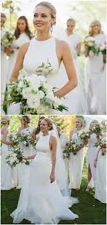 White Satin Dress Wedding Style A Line Gown High Neckline Bridesmaids In White Margot Lande Wedding Dress Necklines White Bridal Dresses Wedding Dresses