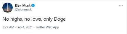 He added, no highs, no lows, only doge, and shared a lion king meme of himself as the. Elon Musk Breaks His Very Brief Twitter Silence To Tout Meme Cryptocurrency Dogecoin Daily Mail Online
