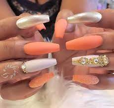 See more ideas about orange nails, orange acrylic nails, nail designs. Orange White Metallic Diamond Coffin Nails Coffin Nails Designs Orange Coffin Nails Orange Coffin Nails Designs