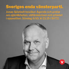 MISSA INTE! Jonas Sjöstedt besöker Agenda och pratar om ojämlikheten,  välfärdskrisen och arbetet i opposition. Ikväll kl 21.15 i SVT2.